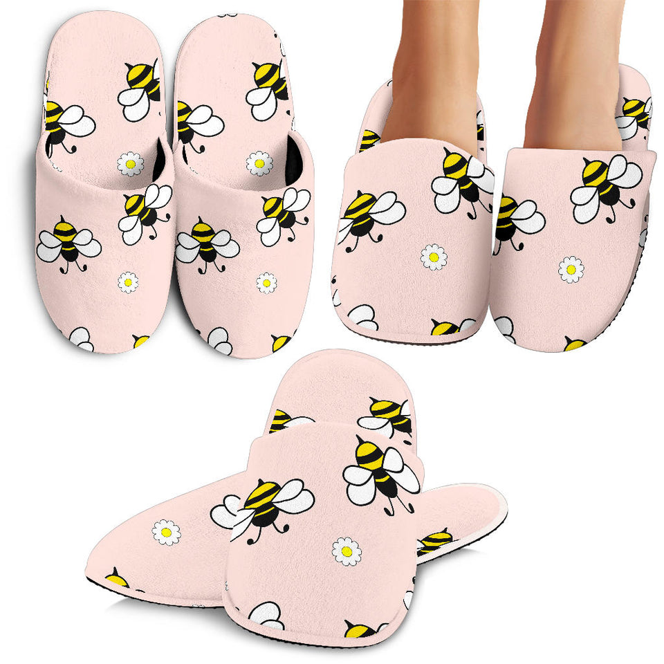 Cute Bee Flower Pattern Pink Background Slippers