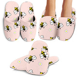 Cute Bee Flower Pattern Pink Background Slippers