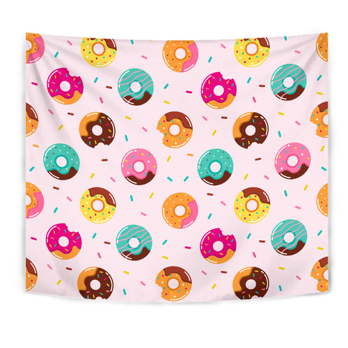 Donut Pattern Glaze Pink Background Wall Tapestry