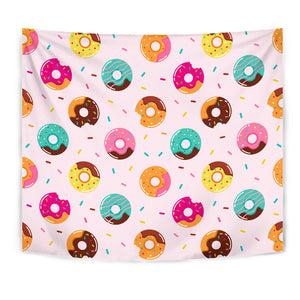 Donut Pattern Glaze Pink Background Wall Tapestry