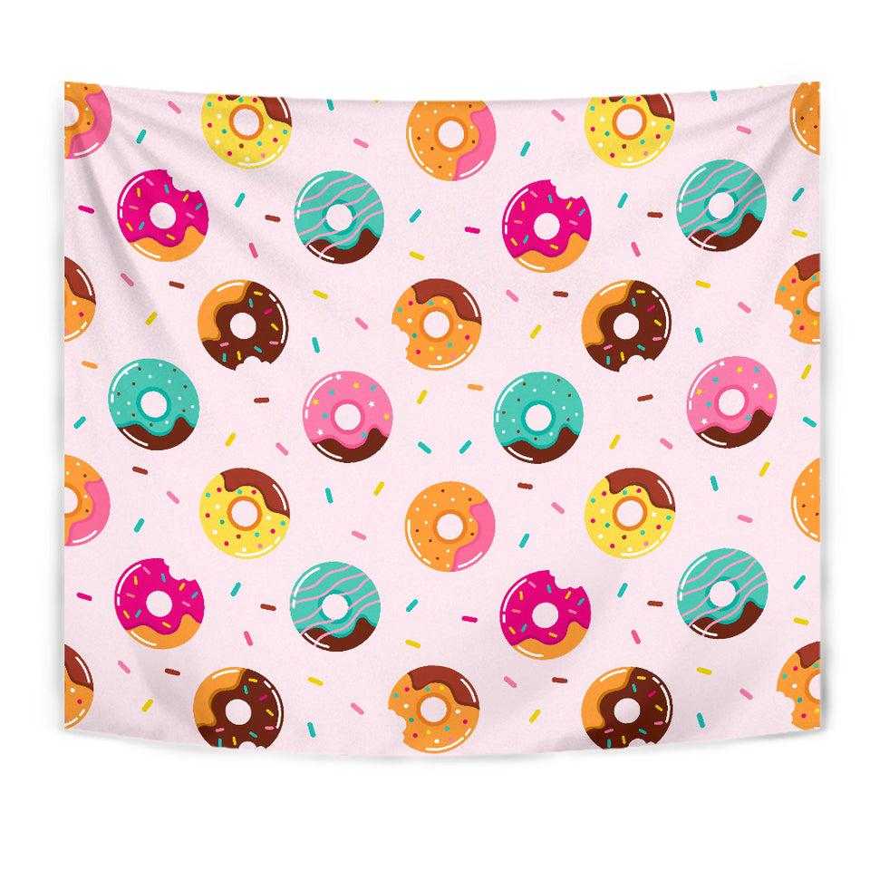 Donut Pattern Glaze Pink Background Wall Tapestry