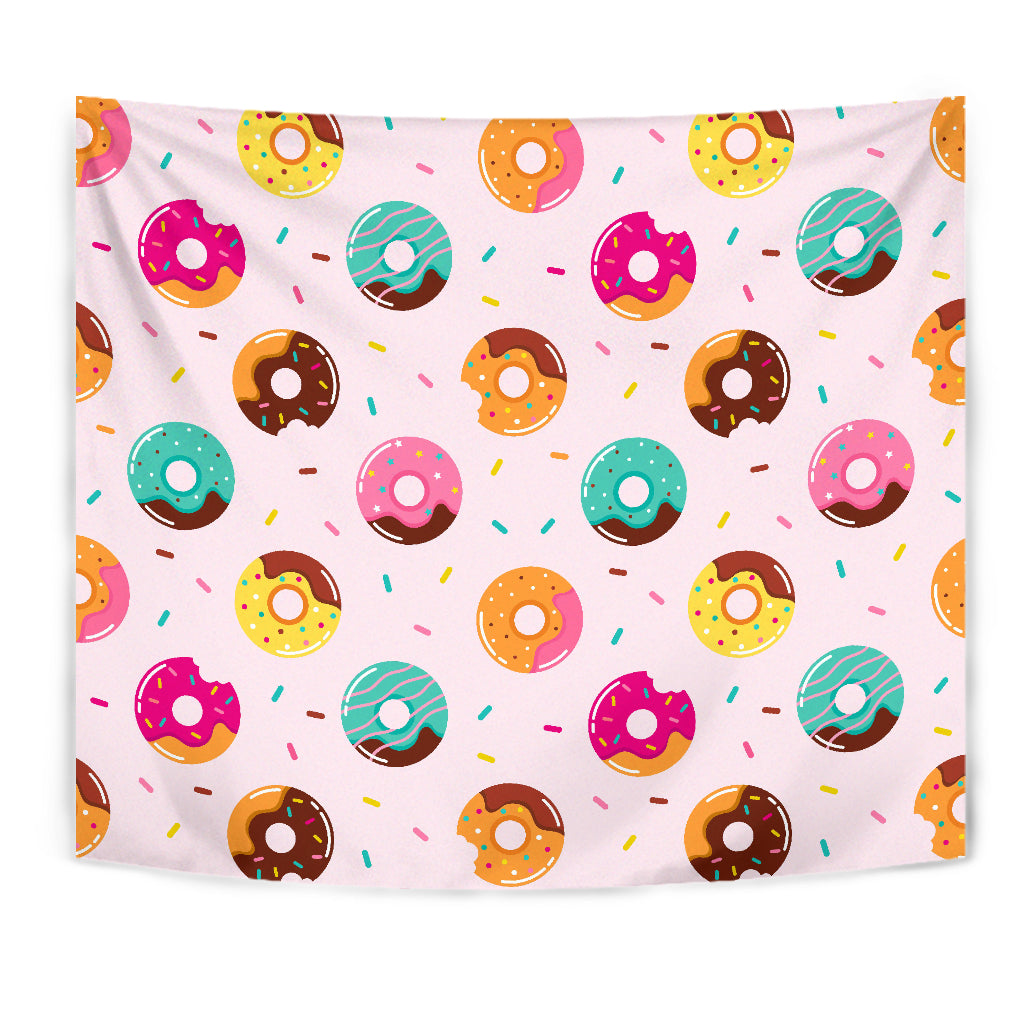 Donut Pattern Glaze Pink Background Wall Tapestry
