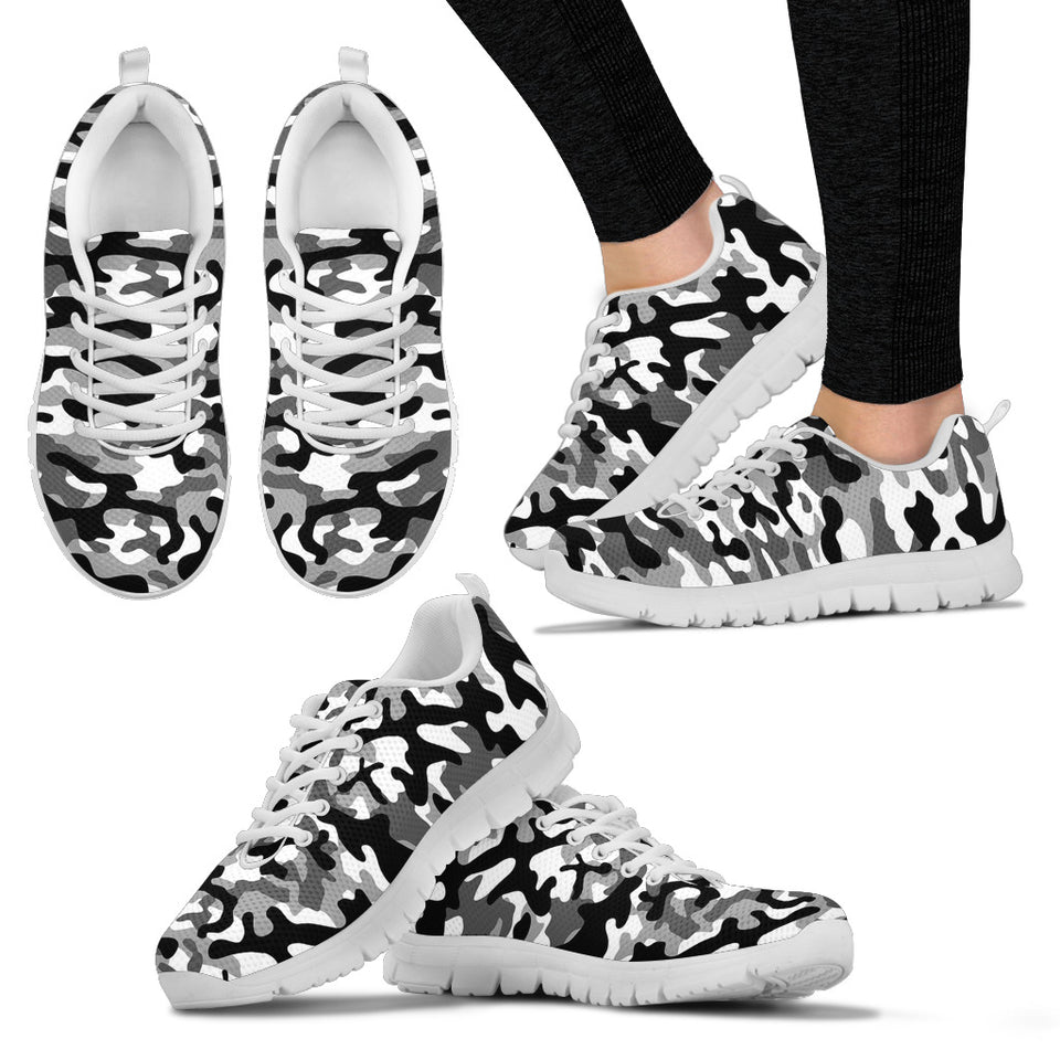 Black White Camo Camouflage Pattern Women'S Sneaker Shoes
