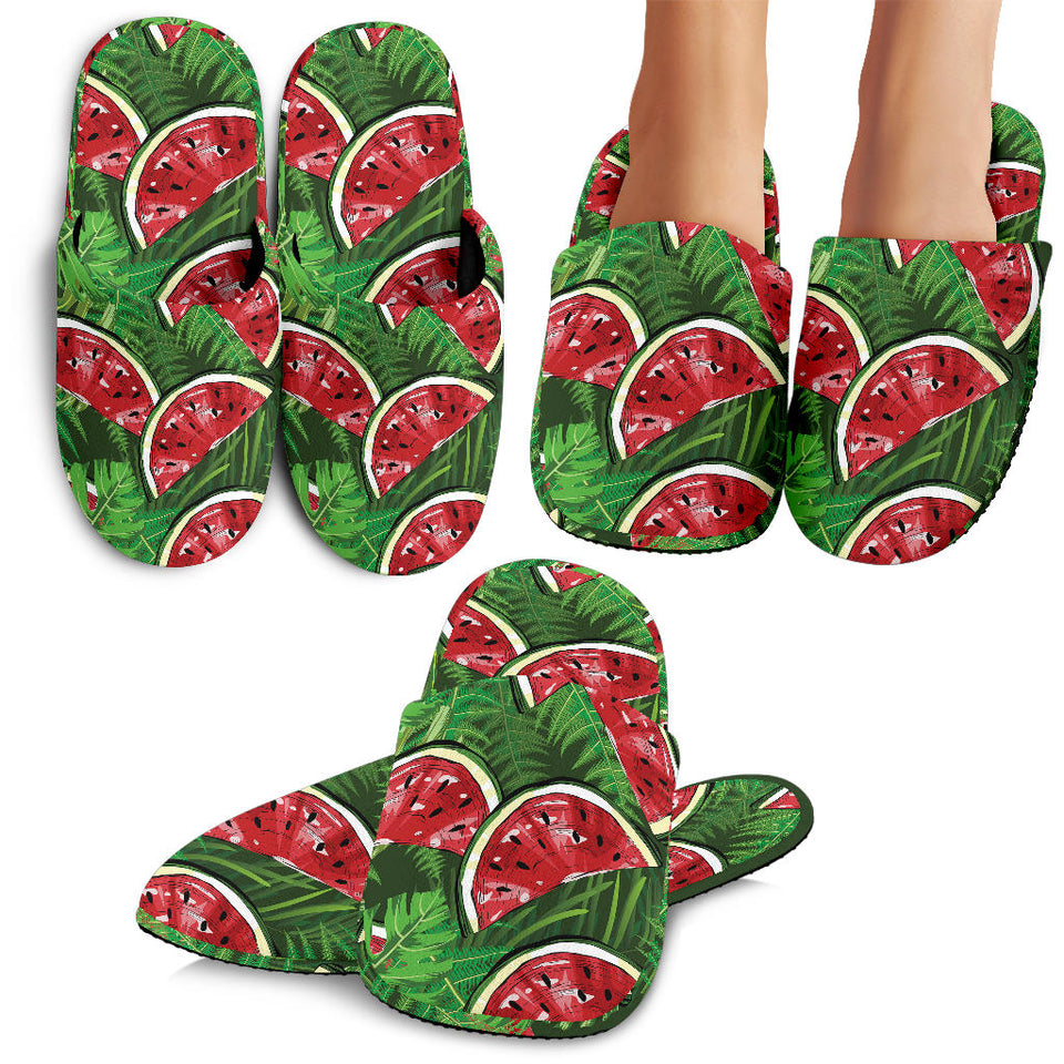 Watermelons Tropical Palm Leaves Pattern Background Slippers