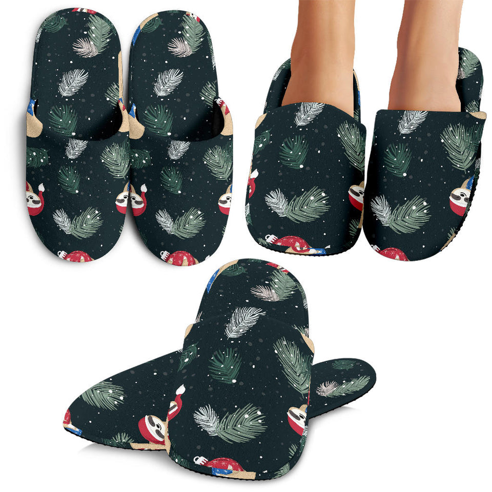 Cute Sloths Sleeping Christmas Ball Santa Hat Pattern Slippers