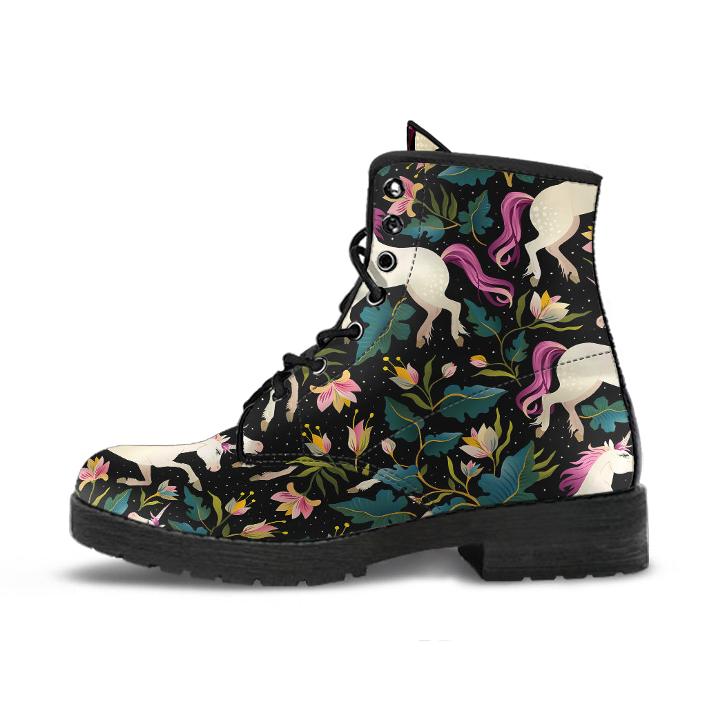 Unicorns Forest Background Leather Boots