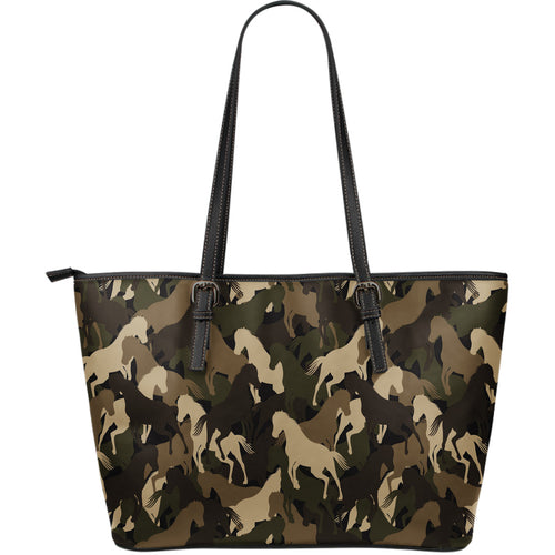 Horse Camouflage Pattern Large Leather Tote Bag