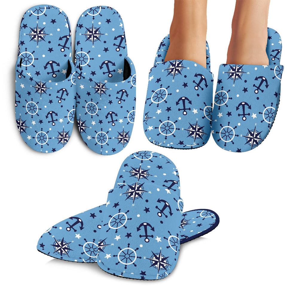 Anchors Rudder Compass Star Nautical Pattern Slippers