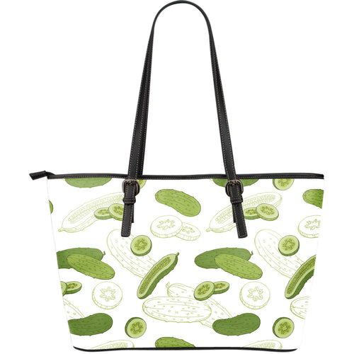 Cucumber Sketch Pattern Large Leather Tote Bag