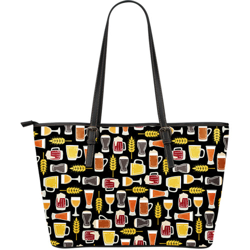 Beer Type Pattern Large Leather Tote Bag