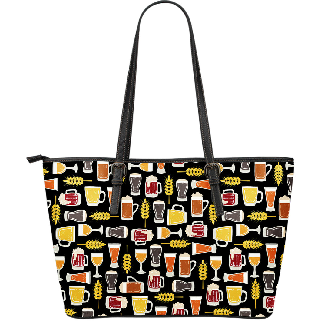 Beer Type Pattern Large Leather Tote Bag