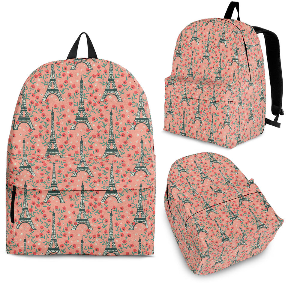 Eiffel Tower Flower Background Pattern Print Design 03 Backpack