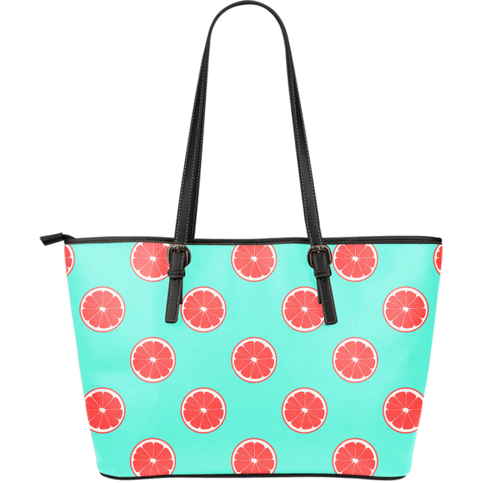 Grapefruit Green Background Large Leather Tote Bag