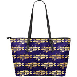 Beautiful Japanese Fan Pattern Large Leather Tote Bag