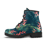 Heliconia Flowers, Palm And Monstera Leaves On Black Background Pattern Leather Boots