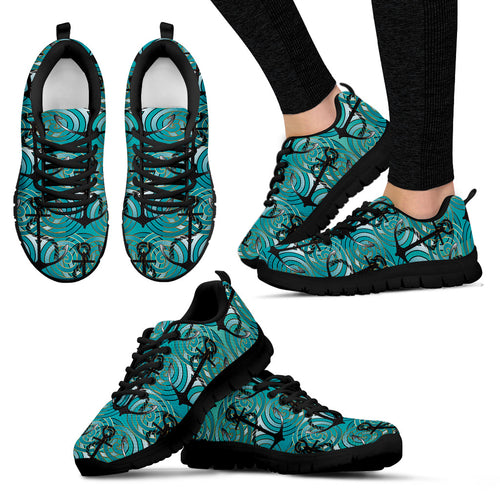 Anchor Nautical Green Background Women'S Sneaker Shoes