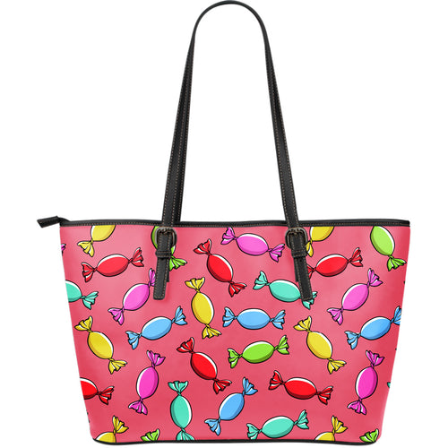 Colorful Wrapped Candy Pattern Large Leather Tote Bag