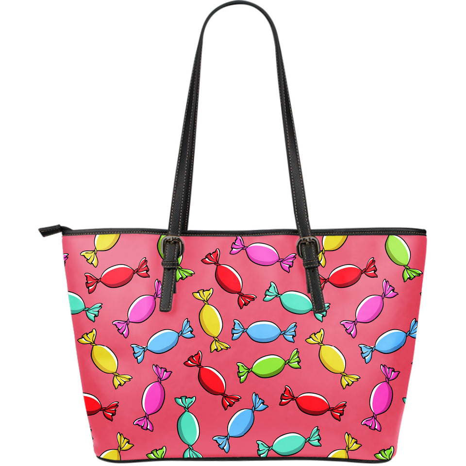 Colorful Wrapped Candy Pattern Large Leather Tote Bag