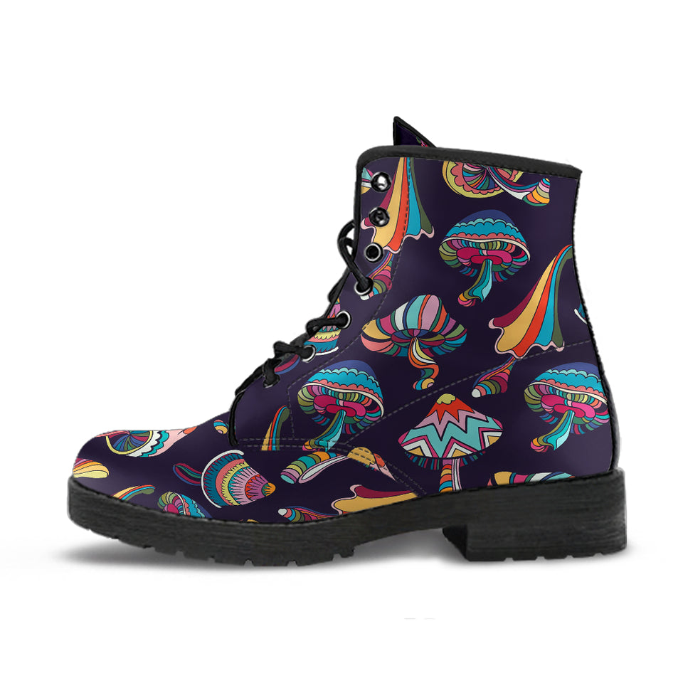 Colorful Mushroom Pattern Leather Boots