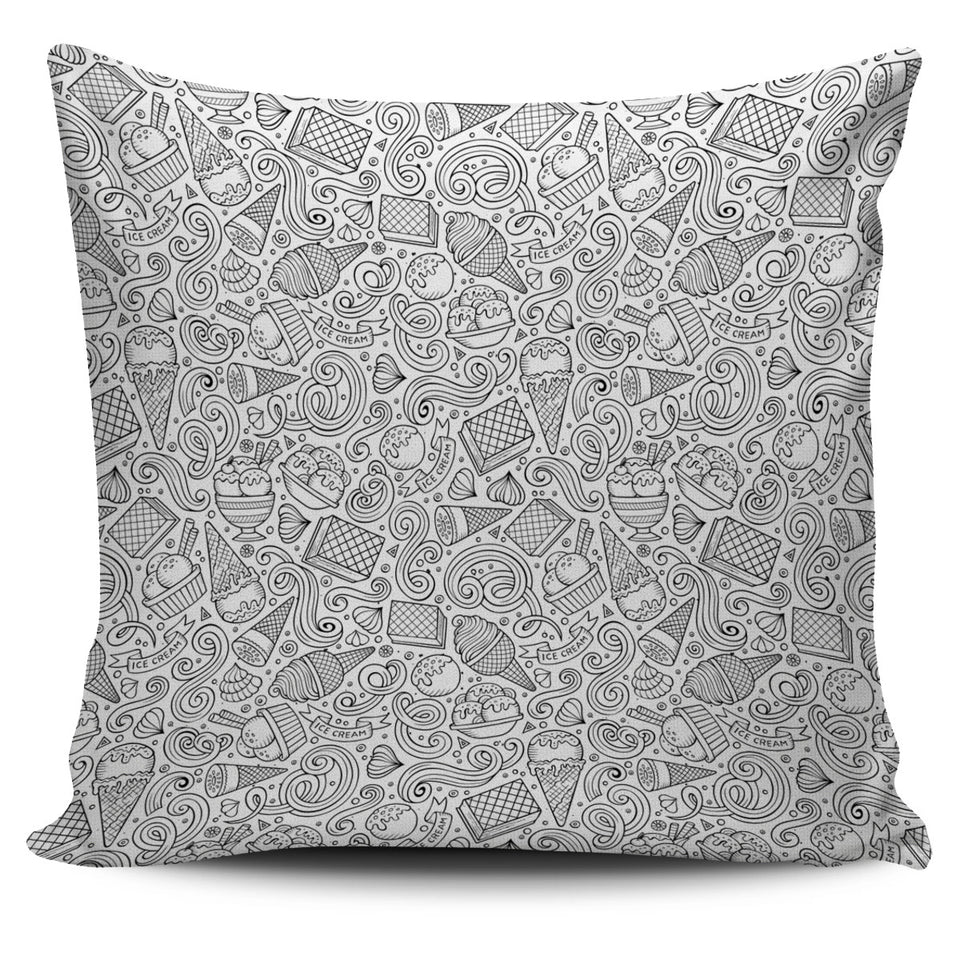 Cartoon Hand Drawn Ice Cream Black White Pillow Cover
