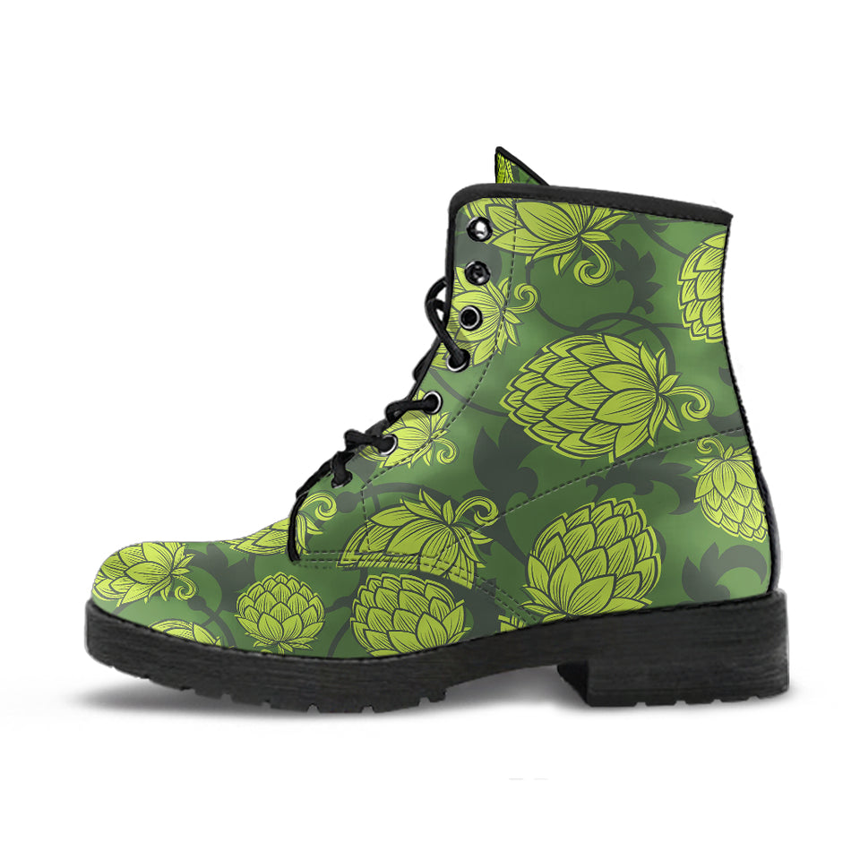 Hop Pattern Hop Cone Background Leather Boots