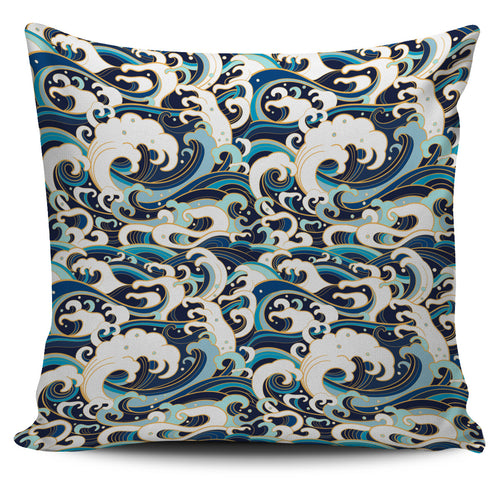 Japanese Wave Pattern Pillow Cover