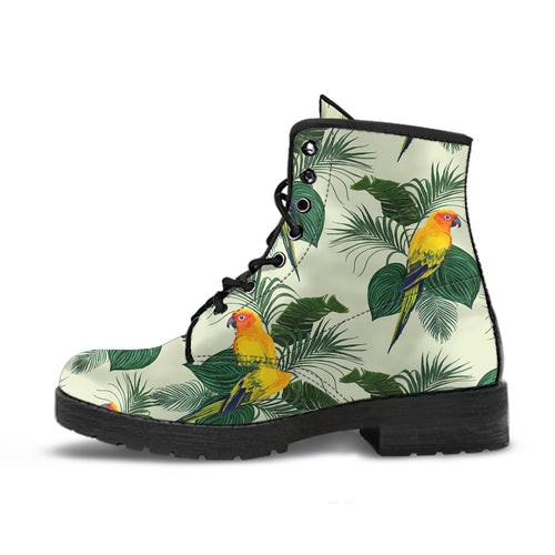 Beautiful Parrot Palm Leaves Pattern Leather Boots