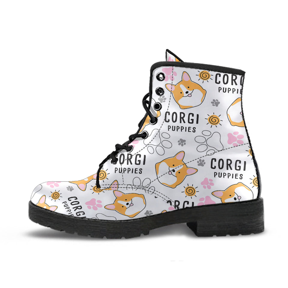 Corgi Dog Pattern Leather Boots