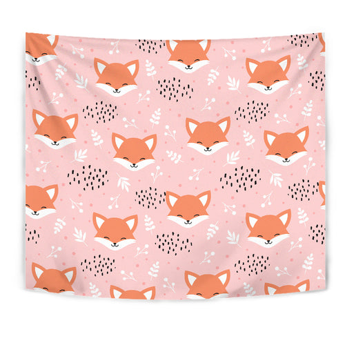 Cute Fox Pattern Pink Background Wall Tapestry