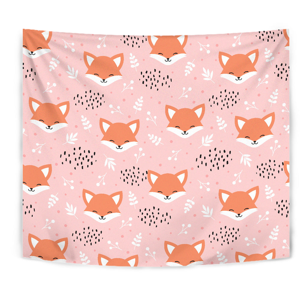 Cute Fox Pattern Pink Background Wall Tapestry