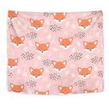 Cute Fox Pattern Pink Background Wall Tapestry