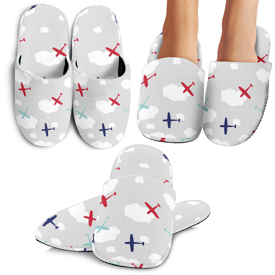 Airplane Cloud Grey Background Slippers