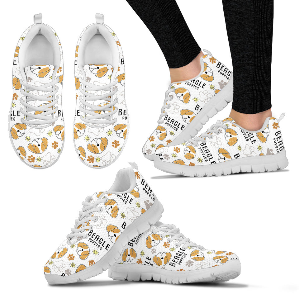 Cute Beagle Dog Pattern Background Women'S Sneaker Shoes