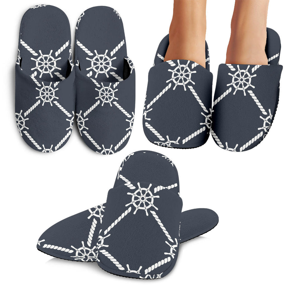 Nautical Steering Wheel Rope Pattern Slippers