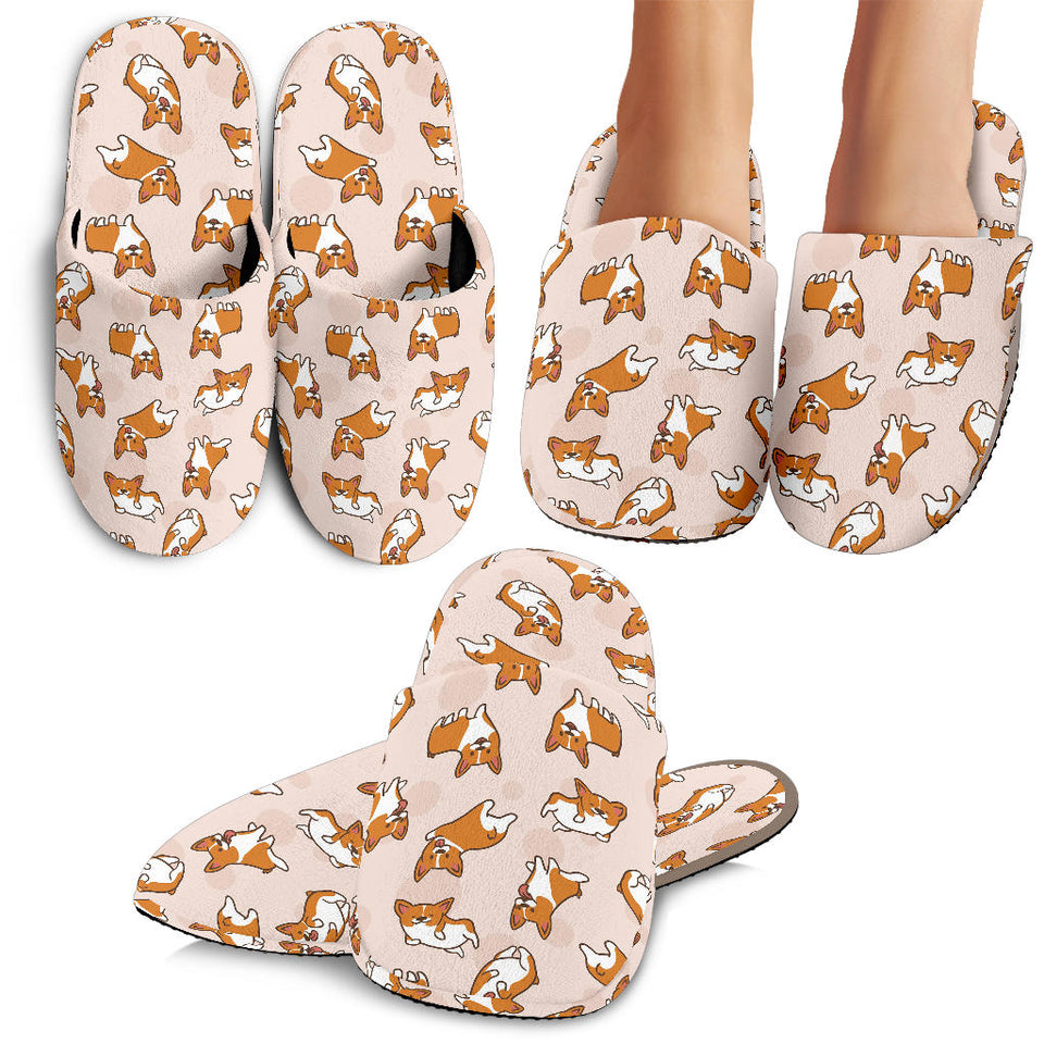 Cute Corgis Pattern Pink Background Slippers
