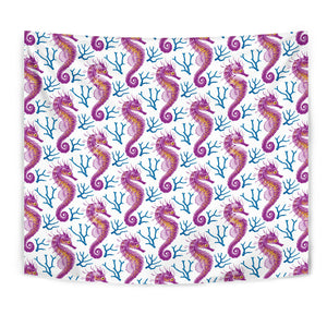 Purple Seahorse Blue Coral Pattern Wall Tapestry