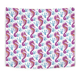 Purple Seahorse Blue Coral Pattern Wall Tapestry