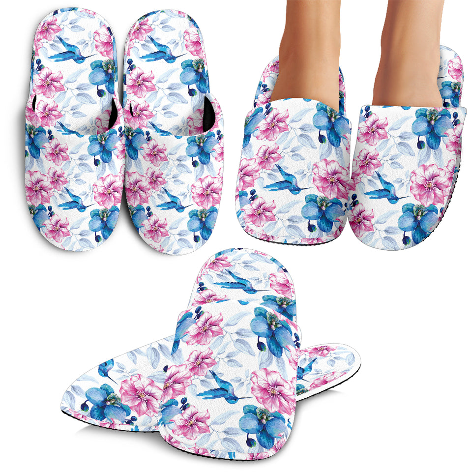 Hummingbird Pattern Print Design 02 Slippers
