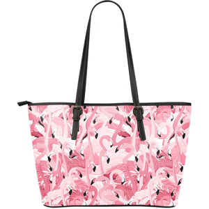 Pink Flamingos Pattern Background Large Leather Tote Bag