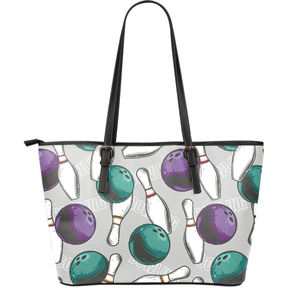 Bowling Ball And Pin Gray Background Large Leather Tote Bag