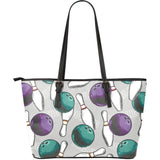 Bowling Ball And Pin Gray Background Large Leather Tote Bag