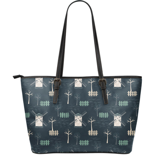 Windmill Tree Pattern Large Leather Tote Bag