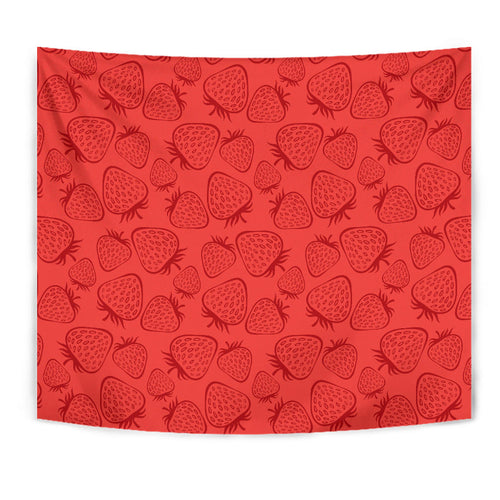 Strawberry Pattern Red Background Wall Tapestry