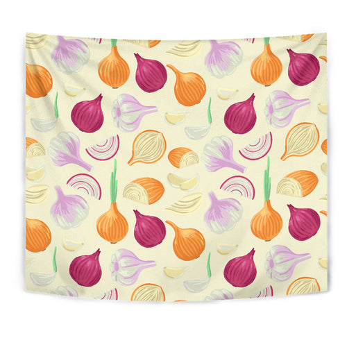 Onion Garlic White Red Pattern Wall Tapestry