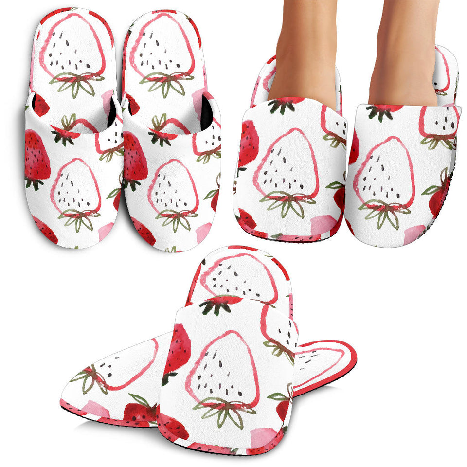 Watercolor Hand Drawn Beautiful Strawberry Pattern Slippers