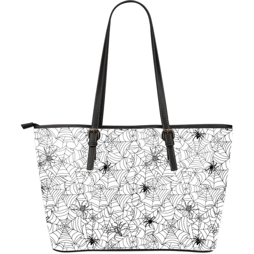 Spider Web Cobweb Pattern Large Leather Tote Bag