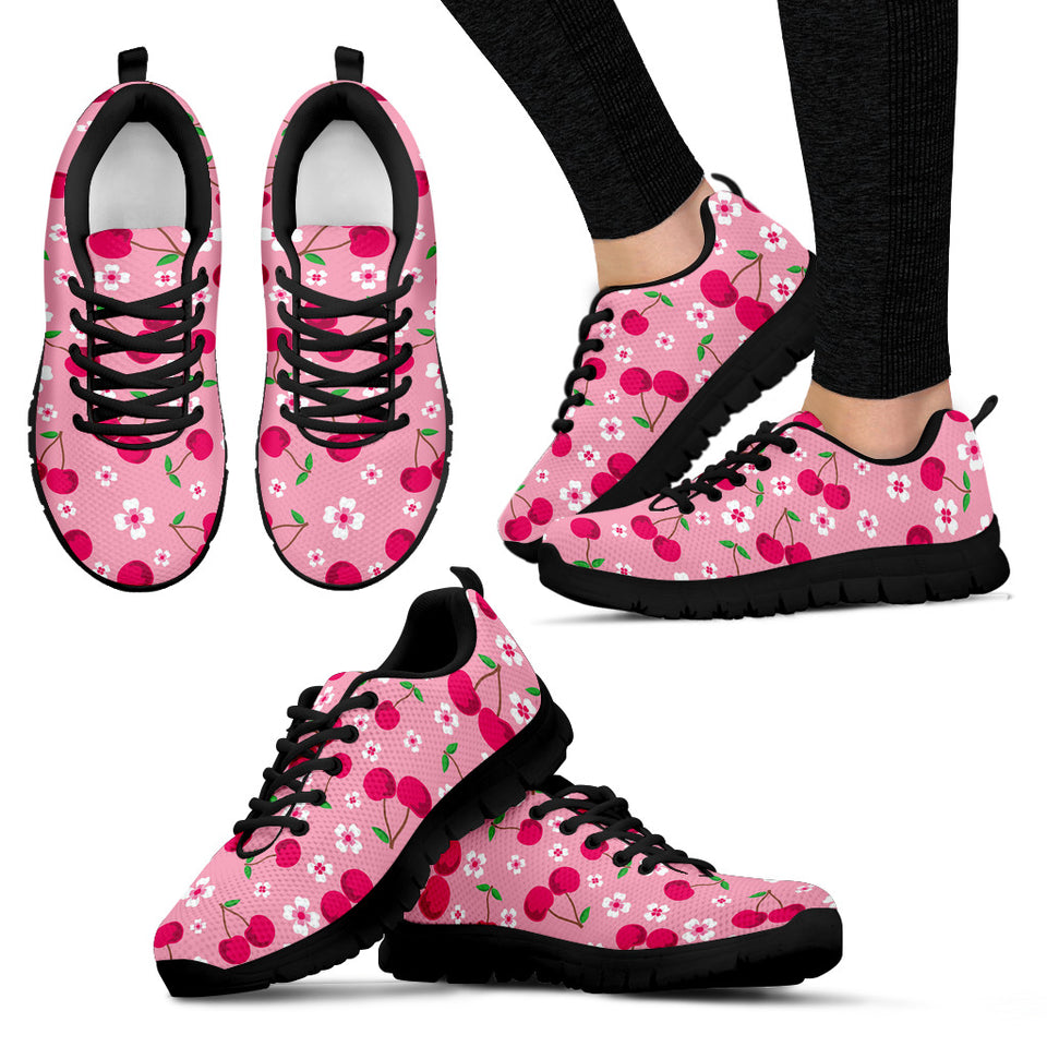 Cherry Flower Pattern Pink Background Women'S Sneaker Shoes