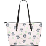 Cute Raccoons Leaves Pattern Large Leather Tote Bag