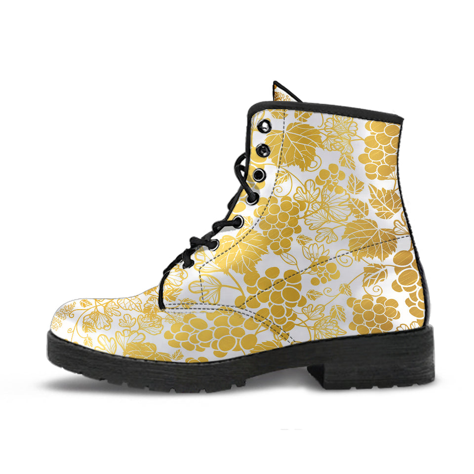 Gold Grape Pattern Leather Boots