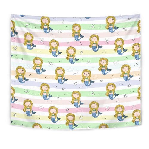 Cute Hand Drawn Mermaid Wall Tapestry